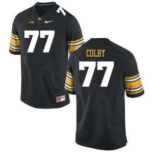 Mens Iowa Hawkeyes #77 Connor Colby Black Embroidery Jersey 288804-890