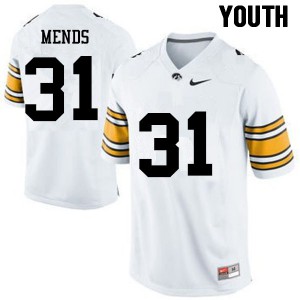 Youth University of Iowa #31 Aaron Mends White Embroidery Jersey 367825-739