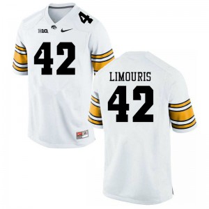 Mens Hawkeyes #42 Denin Limouris White Official Jerseys 323547-745