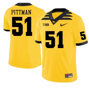 Men's University of Iowa #51 Jeremiah Pittman Gold Football Jersey 377120-361