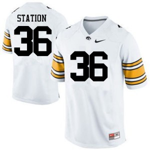 Mens Hawkeyes #36 Larry Station White Embroidery Jerseys 459074-858