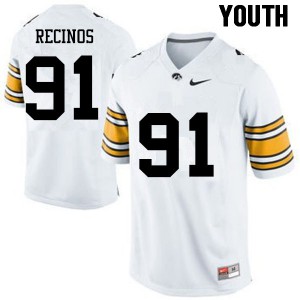 Youth University of Iowa #91 Miguel Recinos White Official Jersey 220070-390