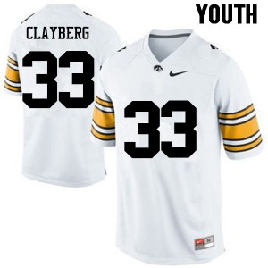 Youth Hawkeyes #33 Noah Clayberg White Stitched Jerseys 635441-702