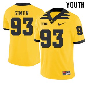 Youth Iowa Hawkeyes #93 Brandon Simon Gold 2019 Alternate Football Jersey 228819-837
