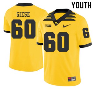 Youth Hawkeyes #60 Jacob Giese Gold 2019 Alternate Player Jerseys 886561-262