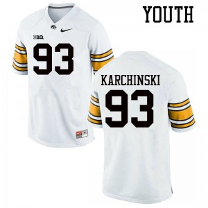 Youth Iowa #93 Jake Karchinski White Embroidery Jersey 589265-530
