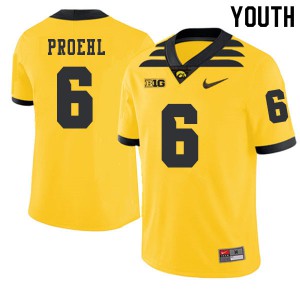 Youth University of Iowa #6 Josh Proehl Gold 2019 Alternate Embroidery Jerseys 223247-996