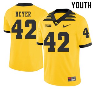 Youth University of Iowa #42 Shaun Beyer Gold 2019 Alternate Official Jerseys 124584-855