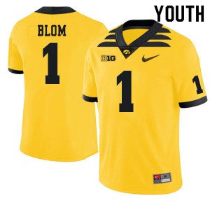 Youth Hawkeyes #1 Aaron Blom Gold Embroidery Jersey 646630-339