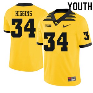 Youth Hawkeyes #34 Jay Higgins Gold Embroidery Jersey 293278-238
