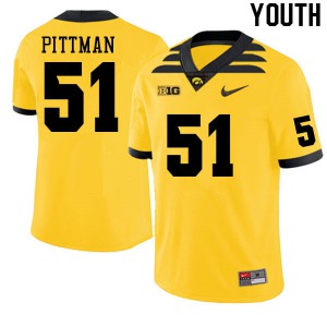 Youth University of Iowa #51 Jeremiah Pittman Gold Stitch Jersey 906935-525