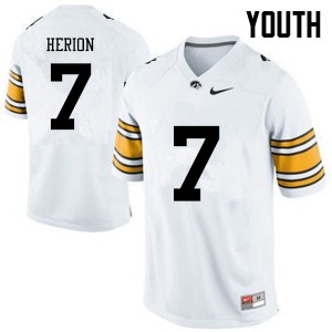 Youth Hawkeyes #7 Tom Herion White Embroidery Jersey 672642-998